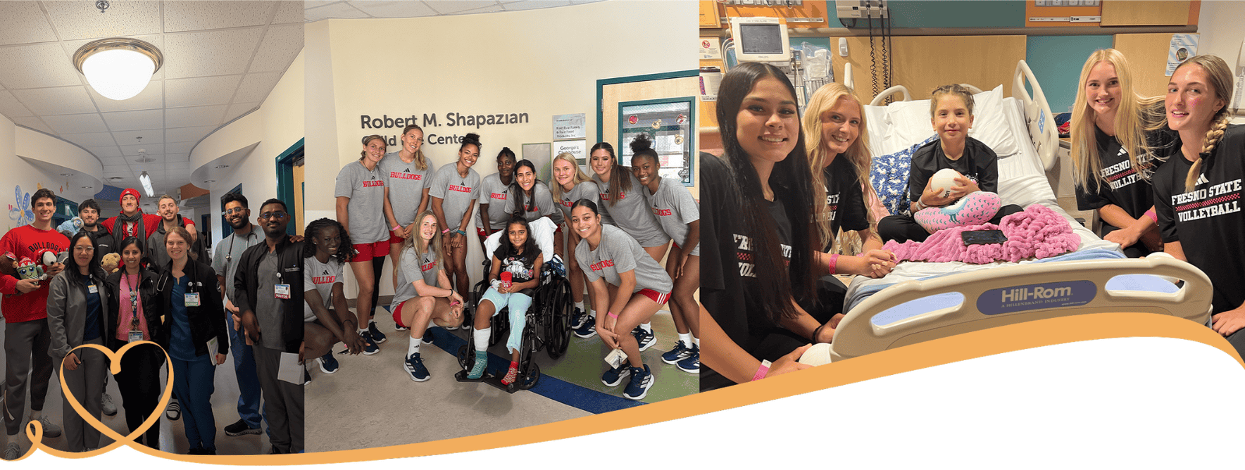 A montage of Fresno State athletes meeting with patients